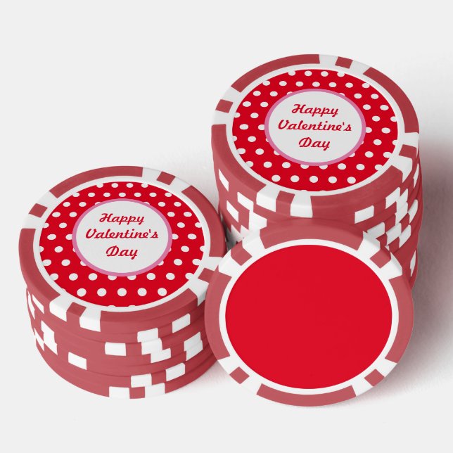 Happy Valentine's Day Poker Chips (Red & White) (Stack)