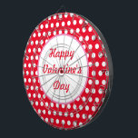 Happy Valentine's Day Polka Dot Dartboard (Red)<br><div class="desc">Have a Happy Valentine's Day... in vintage style...
Red background with white polka dots... white centre circle with red lettering... pink accents...
Great little gift idea... party game... for Valentine's Day...
Hang in the game room... bar... bedroom... office... she shed... </div>