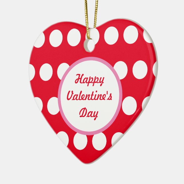Happy Valentine's Day Polka Dot Heart Ornament  (Left)