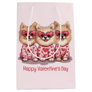 Happy Valentines Day Pomeranian Dogs Medium Gift Bag