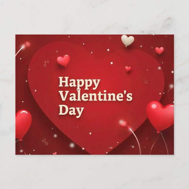 Happy Valentine's Day  Postcard (A timeless red heart Valentine bursting with warmth and affection.)