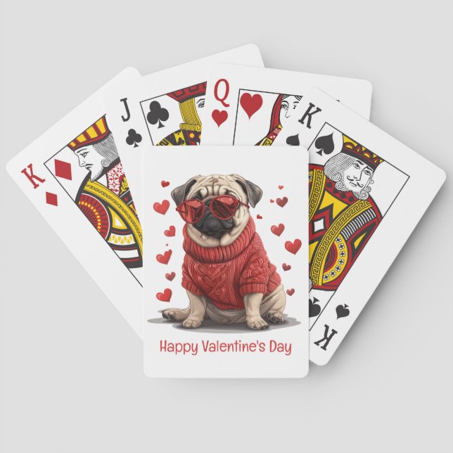 Happy Valentines Day Pug Dog Playing Cards (Back)