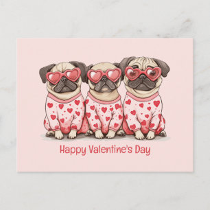 Happy Valentines Day Pug Dogs Holiday Postcard