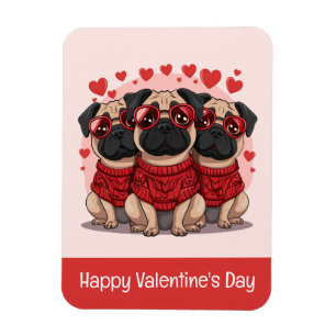 Happy Valentines Day Pug Dogs Magnet