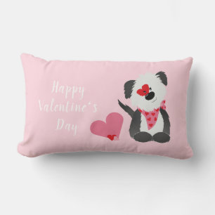Happy Valentines Day Puppy Hearts Pink Lumbar Cushion
