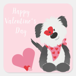 Happy Valentines Day Puppy Hearts Pink Square Sticker