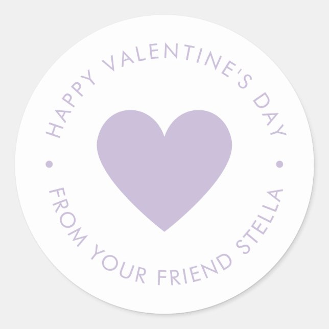 Happy Valentine's Day Purple Heart  Classic Round Sticker (Front)