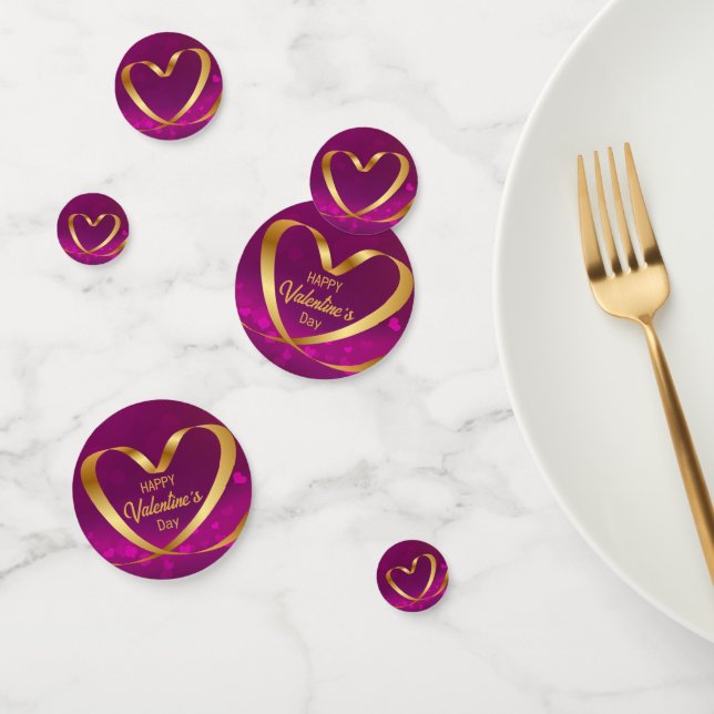 Happy Valentine's Day Purple Heart Ribbon Gold Confetti (Group)