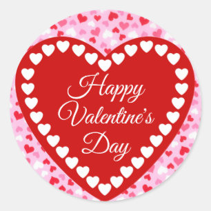 Happy Valentine's Day Red and Pink Heart Classic Round Sticker