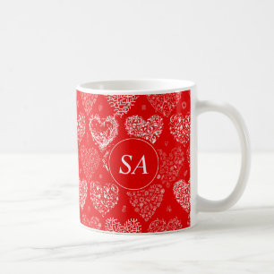 Happy Valentine's Day Red and White Hearts Coffee Mug