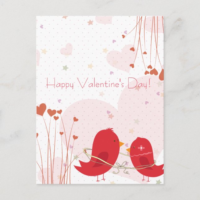 Happy Valentine's Day Red Bird Whimsical Postcard (Front)