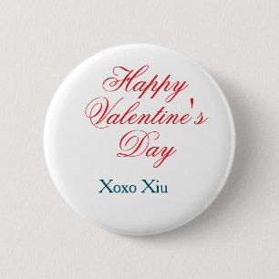 Happy Valentine's day red blue xoxo love name 6 Cm Round Badge