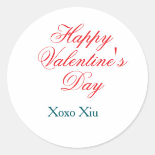 Happy Valentine's day red blue xoxo love name Classic Round Sticker