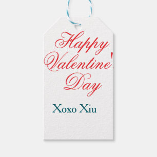 Happy Valentine's day red blue xoxo love name Gift Tags
