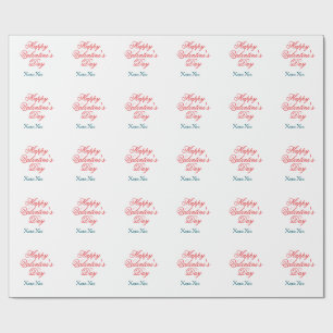 Happy Valentine's day red blue xoxo love name  Wrapping Paper