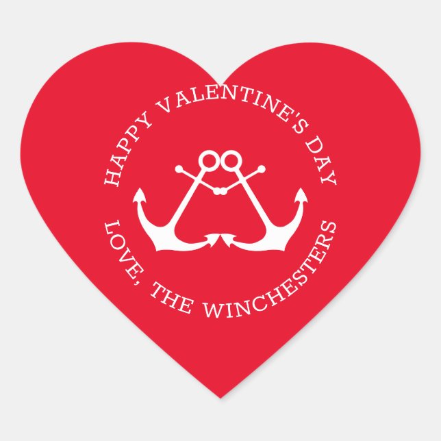 Happy Valentine's Day red custom nautical anchors Heart Sticker (Front)
