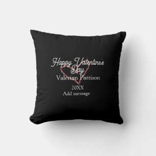 Happy Valentine's day red glitter heart black name Cushion