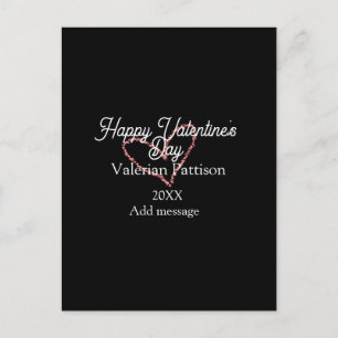 Happy Valentine's day red glitter heart black name Postcard