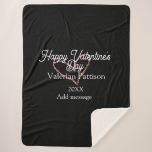 Happy Valentine's day red glitter heart black name Sherpa Blanket
