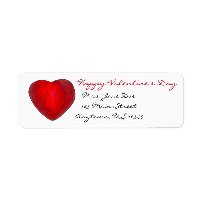 Happy Valentine's Day Red Heart Love Address Label (Front)