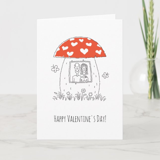 Happy Valentine's Day Red Heart Mushroom Lovers Card (Front)