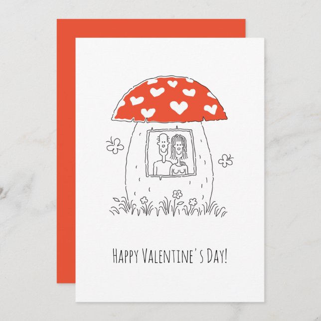 Happy Valentine's Day Red Heart Mushroom Lovers Holiday Card (Front/Back)
