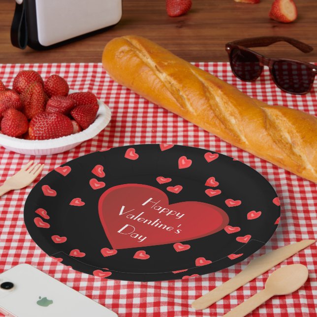Happy Valentine's Day Red Heart Paper Plate (Picnic)