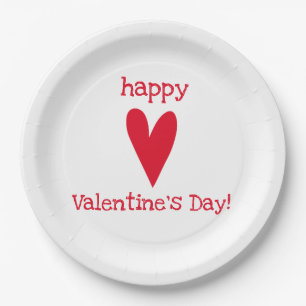 Happy Valentine's Day! Red Heart Paper Plate