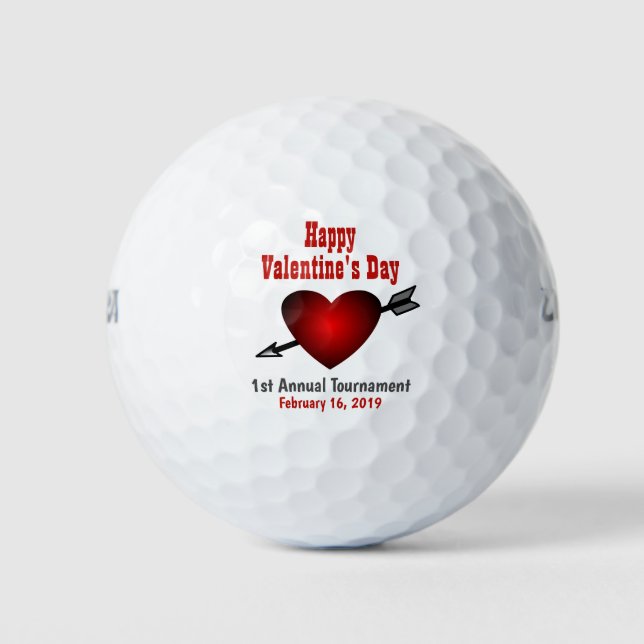 Happy Valentines Day Red Heart Tournament Outing Golf Balls (Front)