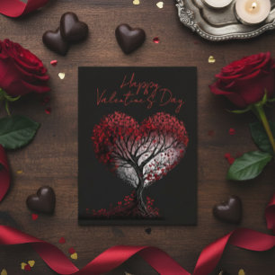 Happy Valentine's Day Red Heart Tree Postcard