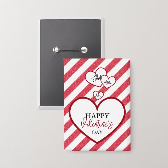 Happy Valentine's Day Red Hearts Chalk Stripes (Front/Back)
