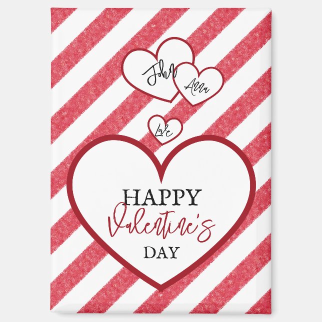 Happy Valentine's Day Red Hearts Chalk Stripes Magnet (Front)
