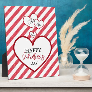 Happy Valentine's Day Red Hearts Chalk Stripes Plaque