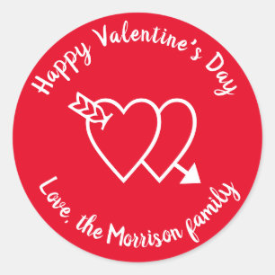 Happy Valentine's Day red hearts custom script  Classic Round Sticker