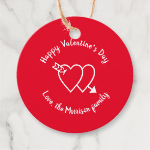 Happy Valentine's Day red hearts custom script Favour Tags