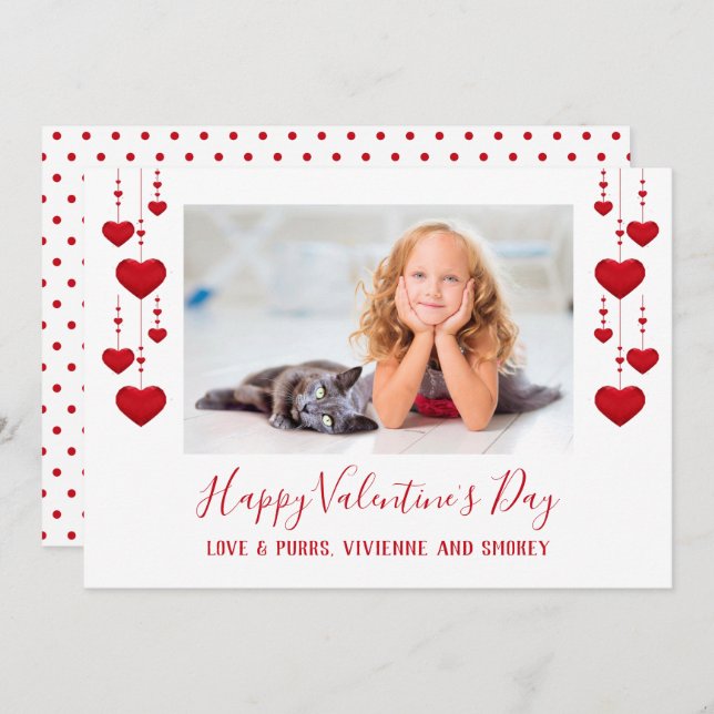 Happy Valentine's Day Red Hearts Flat Photo Card (Front/Back)