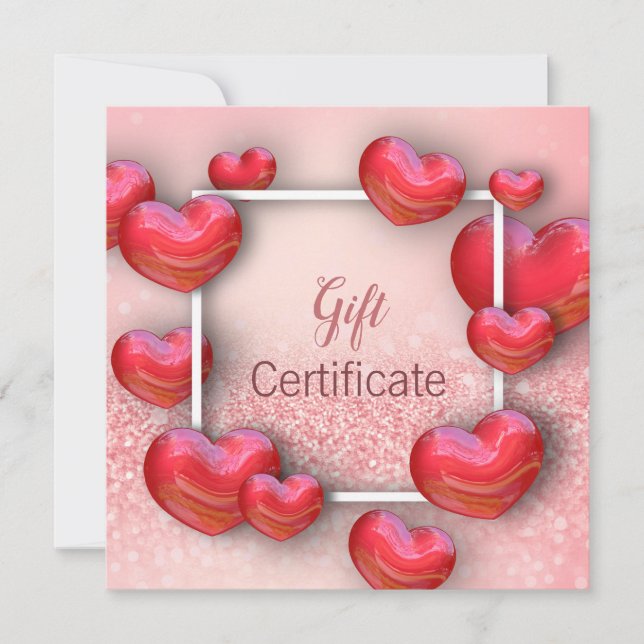 Happy Valentine's Day Red Hearts Glitter Gift Card (Front)