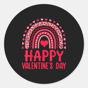 Happy Valentines Day Red Hearts Rainbow Leopard Wo Classic Round Sticker