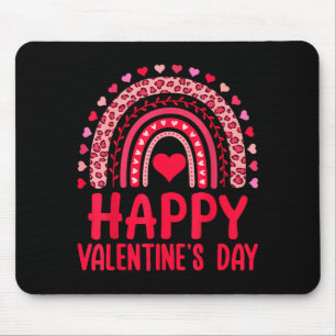 Happy Valentines Day Red Hearts Rainbow Leopard Wo Mouse Pad