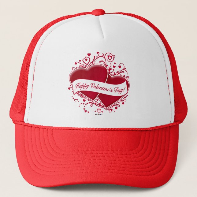 Happy Valentine's Day! Red Hearts Trucker Hat (Front)