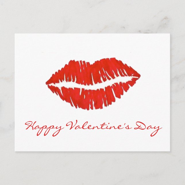 Happy Valentine's Day Red Lips Lipstick Kiss Love Holiday Postcard (Front)