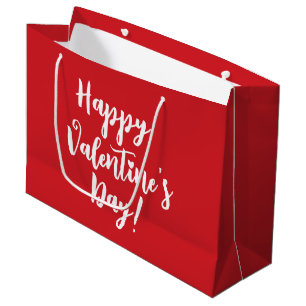 Happy Valentine's Day red modern script typography Large Gift Bag