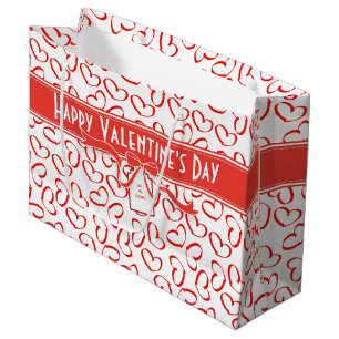 Happy Valentine's Day Red Open Hearts Pattern Large Gift Bag