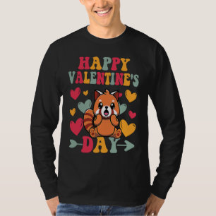 Happy Valentines Day Red Panda Heart Love Groovy T-Shirt