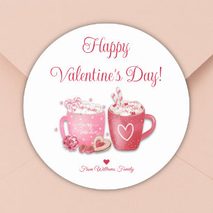 happy valentines day,red pink hot chocolate classic round sticker