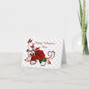 Happy Valentine's Day Red Roses Heart Pattern Card