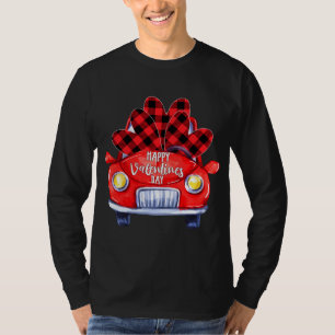 Happy Valentine's Day Red Truck Buffalo Plaid Hear T-Shirt
