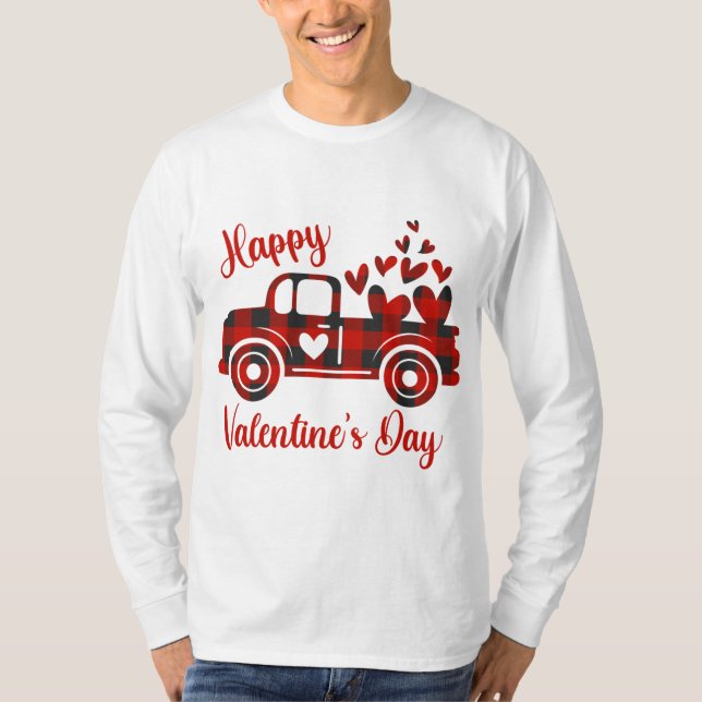 Happy Valentine's Day Red Truck Heart Love Hearts  T-Shirt (Front)