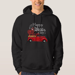 Happy Valentine's Day Red Truck Pickup Red Plaid H Hoodie