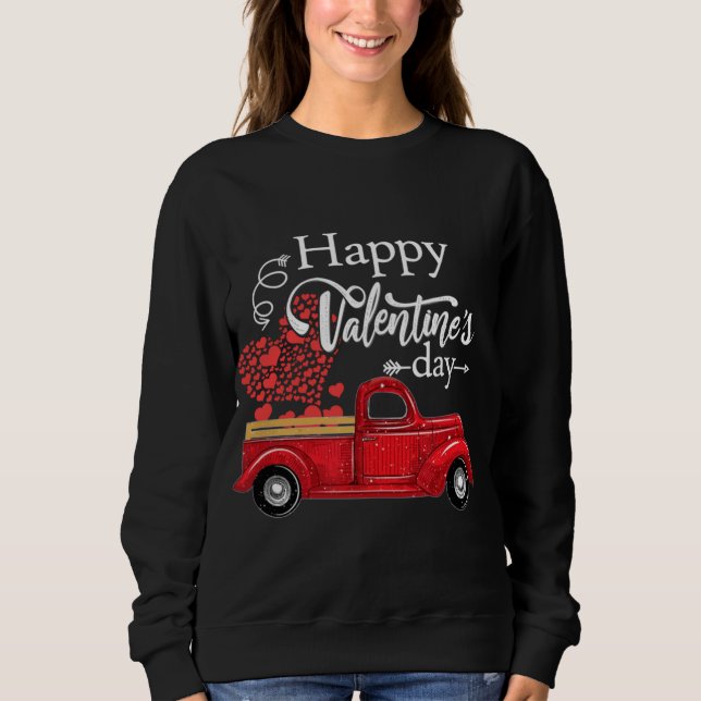 Happy Valentine's Day Red Truck Pickup Red Plaid H Sweatshirt (Front)
